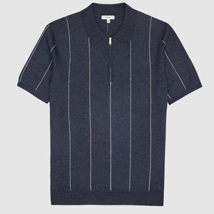 Reiss Renfrew Striped Zip Neck Polo Shirt (Navy) in size XS